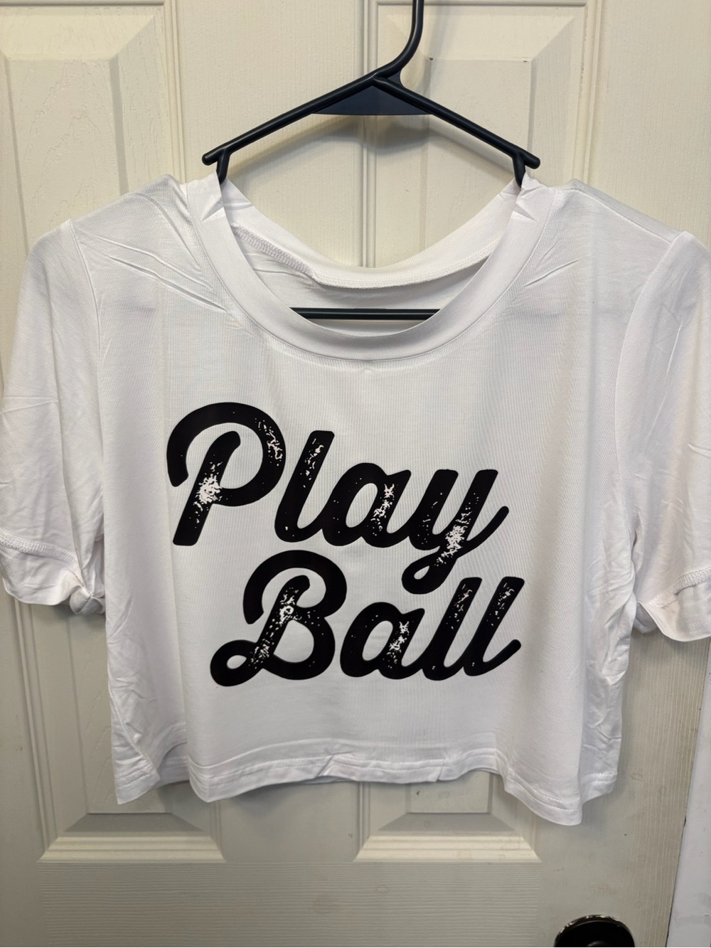 White "Play Ball" Graphic Crop Tee - Women's Top